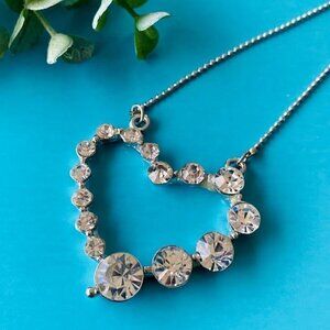 Vintage Austrian Crystal Open Heart Necklace Silver